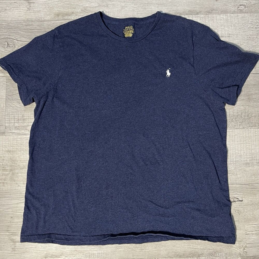 Polo Ralph Lauren Shirt Mens XL Custom Slim Fit Navy Blue Heather Pony Logo